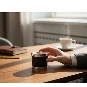 Vintage 1950's Hermes Cornucopia Metal Leather Cigarette Box